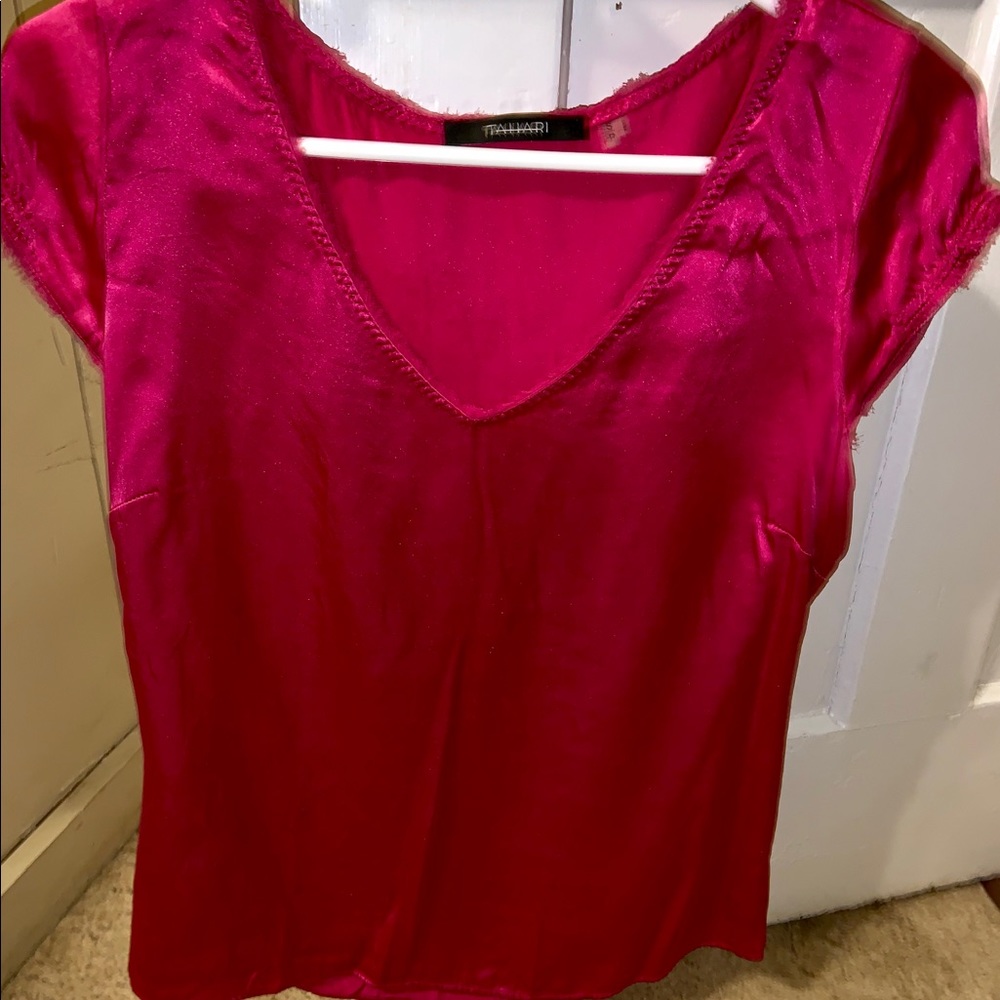 Tahari Silk Small Pink Fitted Top